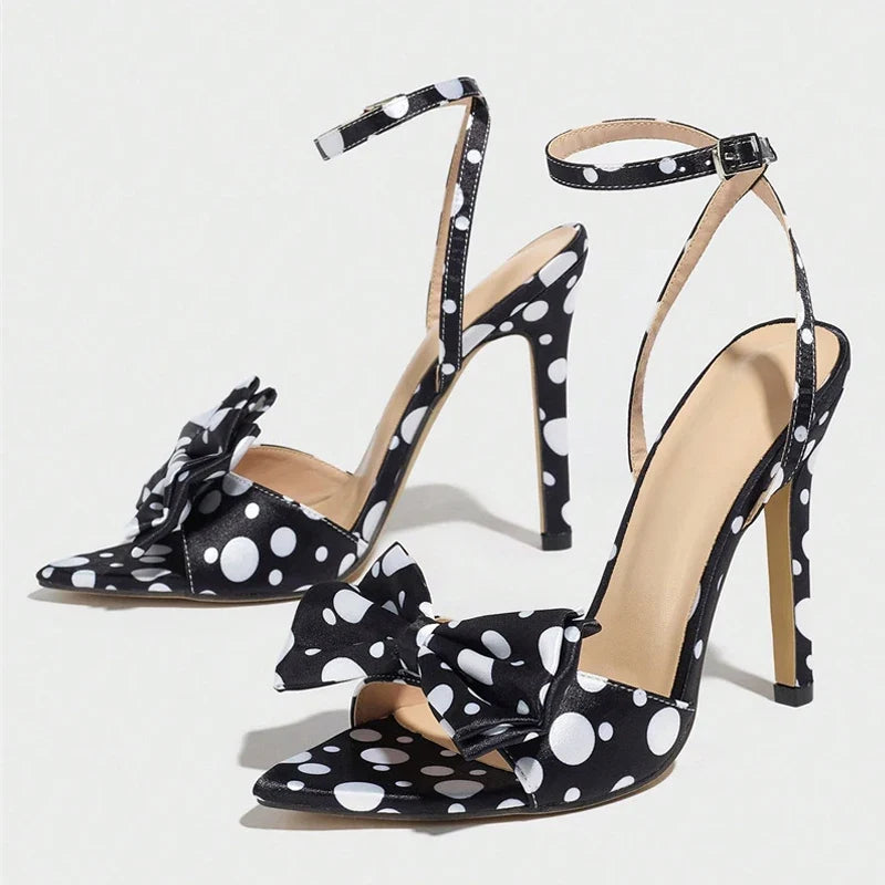 Summer Polka Dot Butterfly Knot High Heels Gladiator Sandals