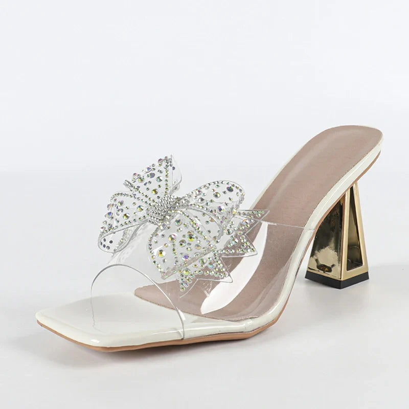 Strange Style Metal Fretowrk Heels Transparent Slippers