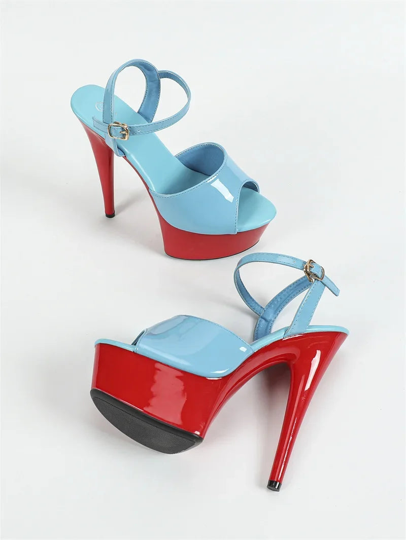 Yellow Red Women Buckle Strap Platform Sandals