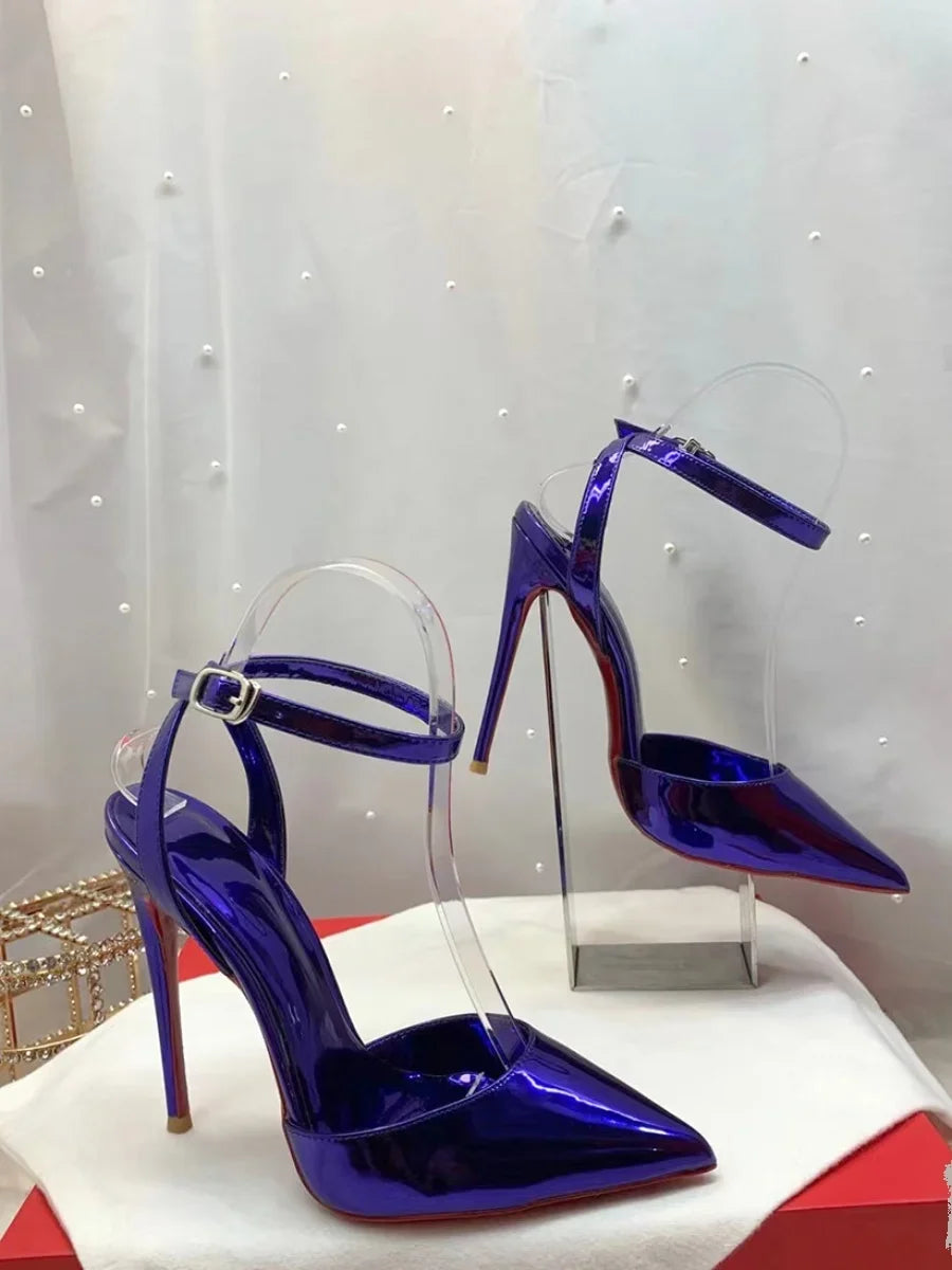 Laser Electric Red Patent Leather Hollow Out Sexy Thin Heel