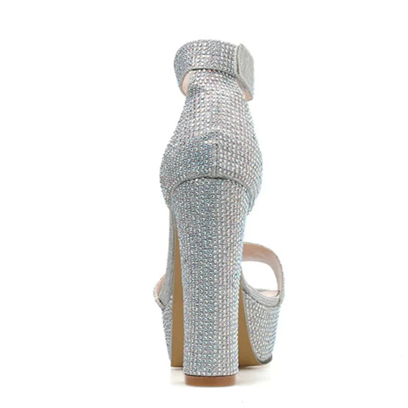 Silver Rhinestone Platform Sandals