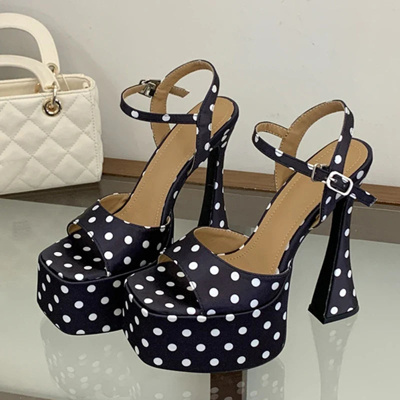 Brand Design Polka Dot Silk Chunky Platform Sandals