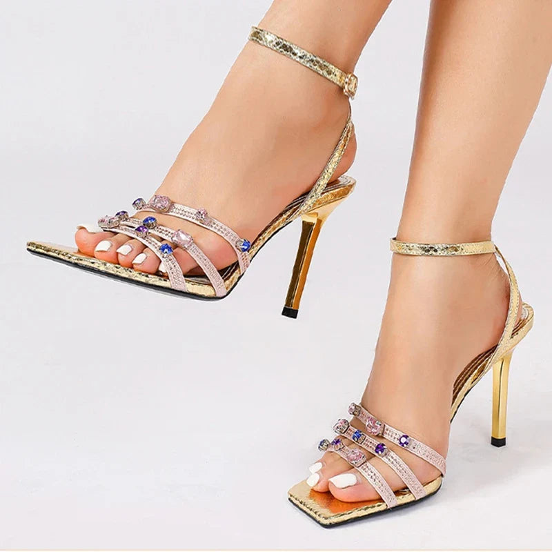 Luxury Rhinestone Embellished Heeled Sandals