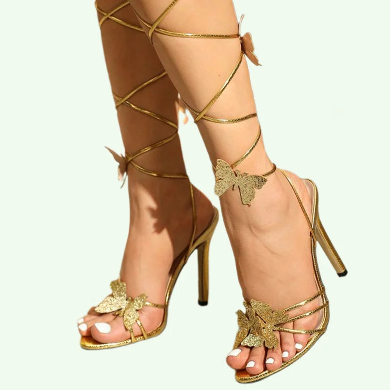 Sexy Gold Butterfly Narrow Band Sandals