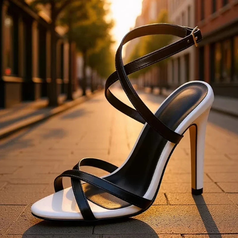 Black White Women Sexy 11.3CM Stiletto Sandals