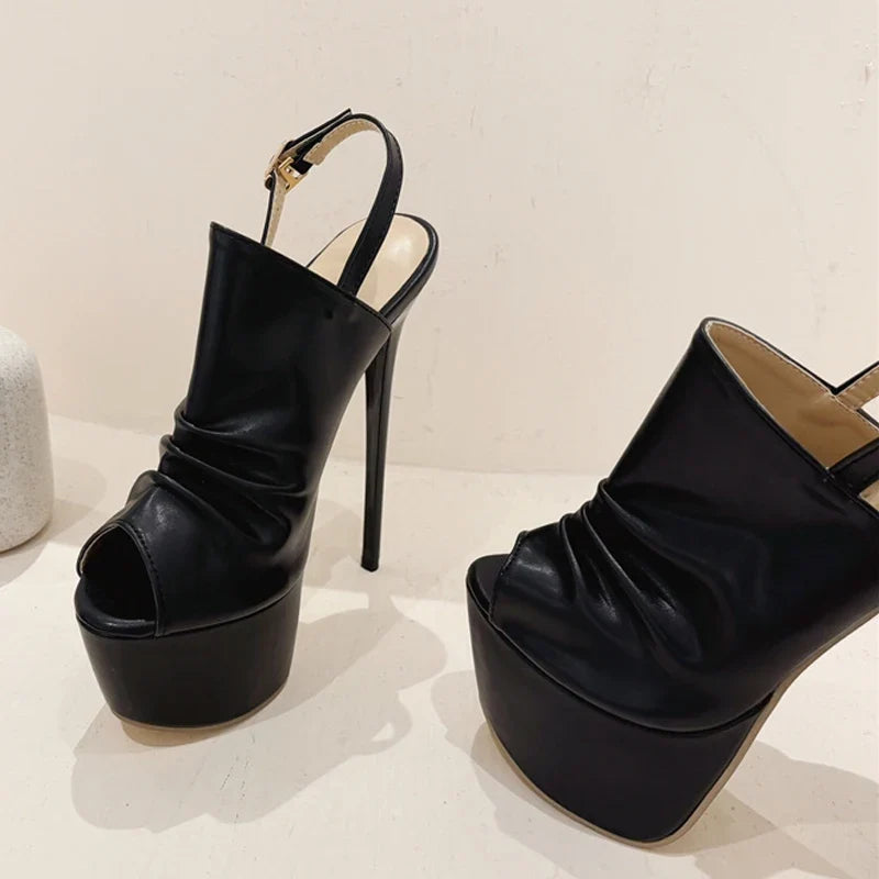 Summer Cozy Pleated Leather Women's Super High Heels Platform Sandals