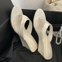 Brand Wedge Heel Slipper Slides Women Clip Toe Flip Flops Narrow Band Sandals