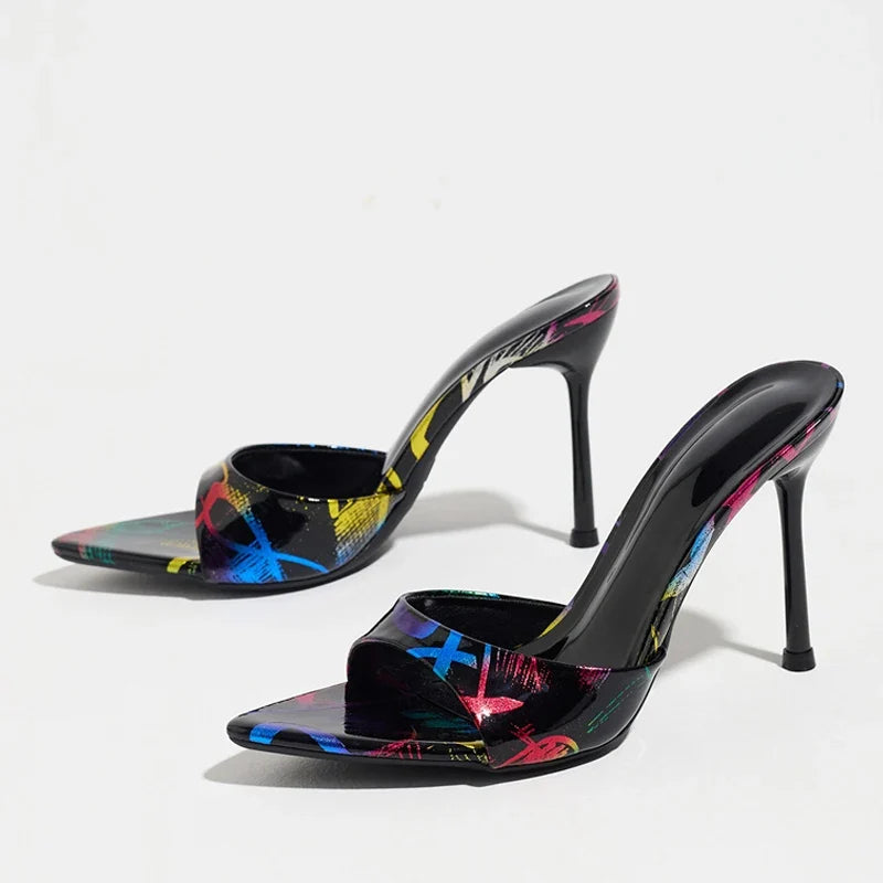 Summer Color Painting Leather Women Slippers