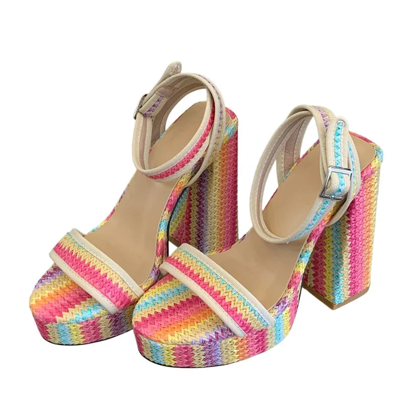 Mixed Colors Chunky Platform Sandals