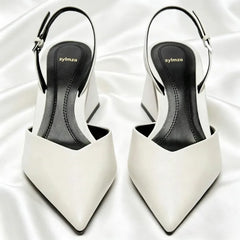 Sexy White Pointed Toe Chunky Heel Pumps
