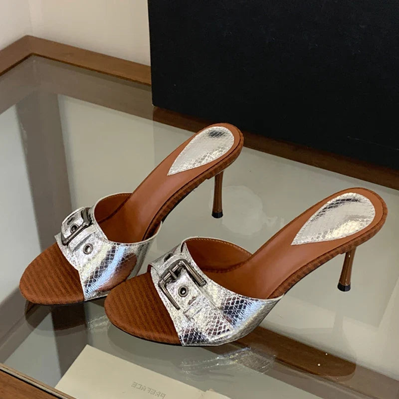 Designer Big Buckle Women Slippers Sandals