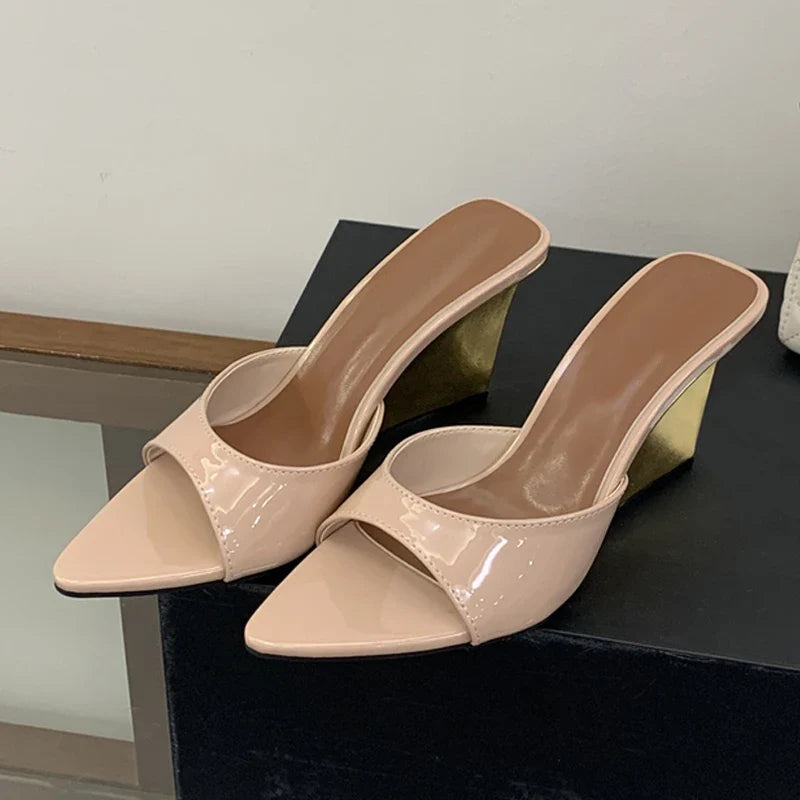 Sexy Leopard Print Patent Leather Women Slippers Sandals