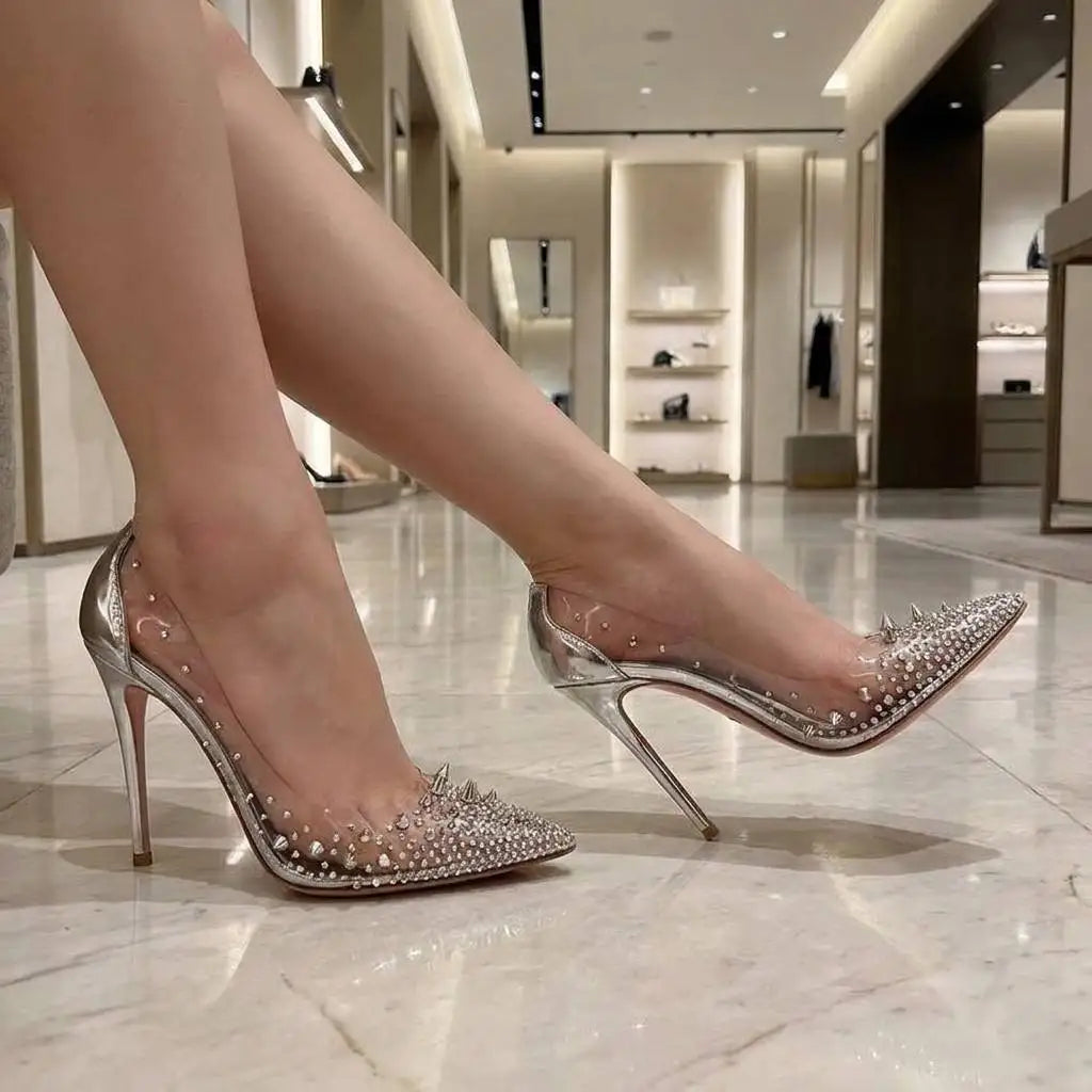 TY-R28 Luxury Silver Diamond Stiletto Heels