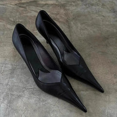 Black Soft Leather Pointed-Toe Pumps
