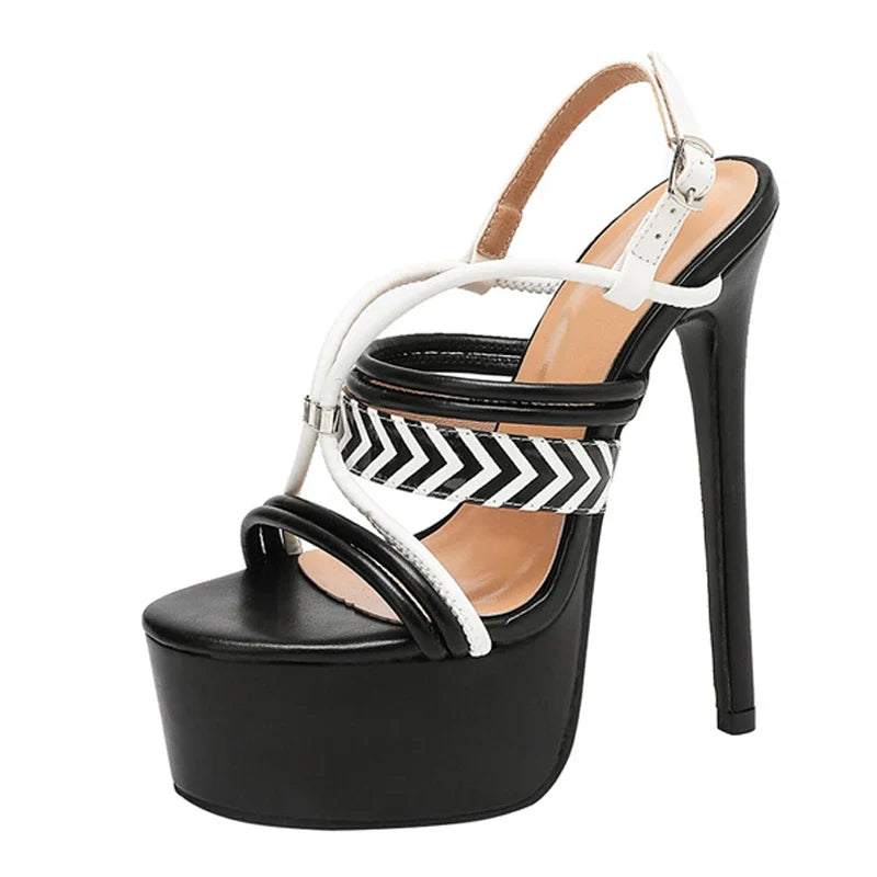 Black White Narrow Band Sandals