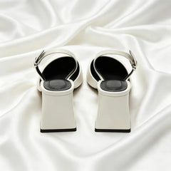 Sexy White Pointed Toe Chunky Heel Pumps