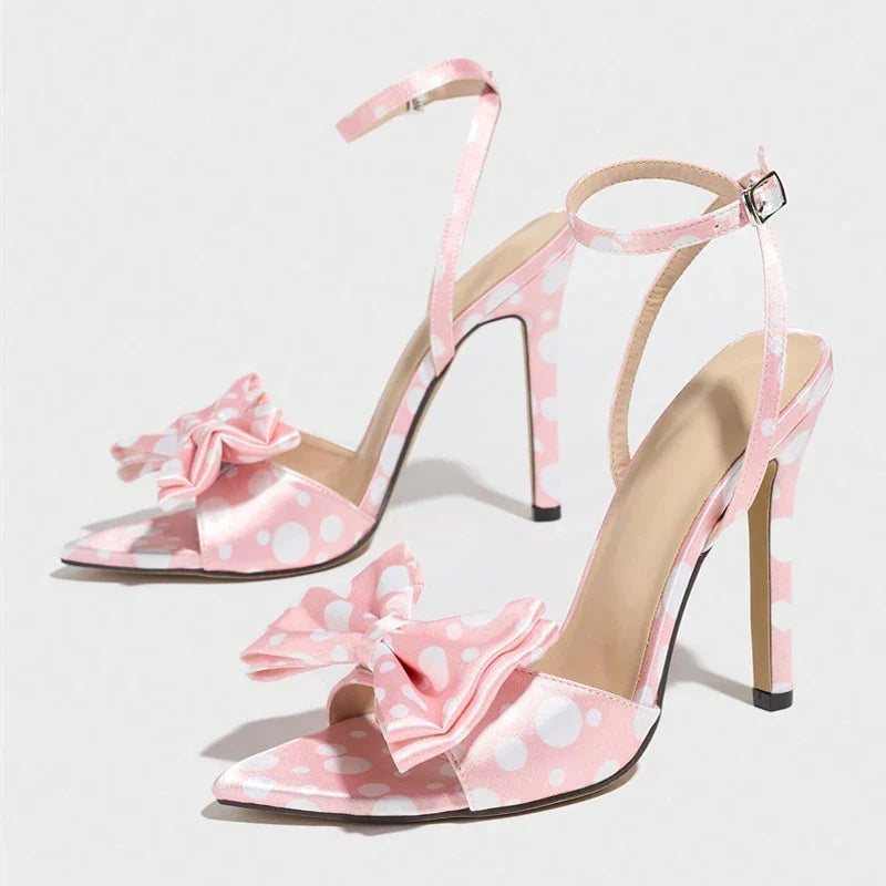 Summer Polka Dot Butterfly Knot High Heels Gladiator Sandals