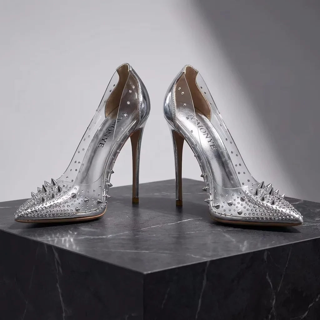 TY-R28 Luxury Silver Diamond Stiletto Heels