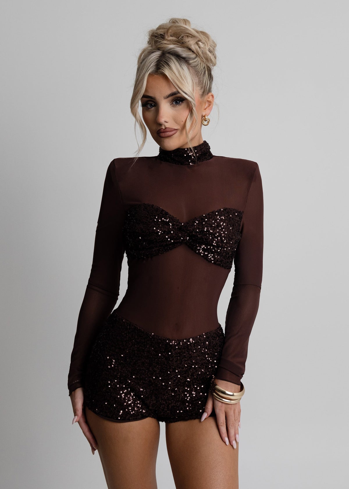 Sheer Grace Playsuit - Brown