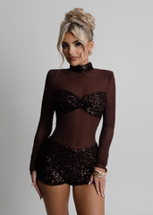 Sheer Grace Playsuit - Brown