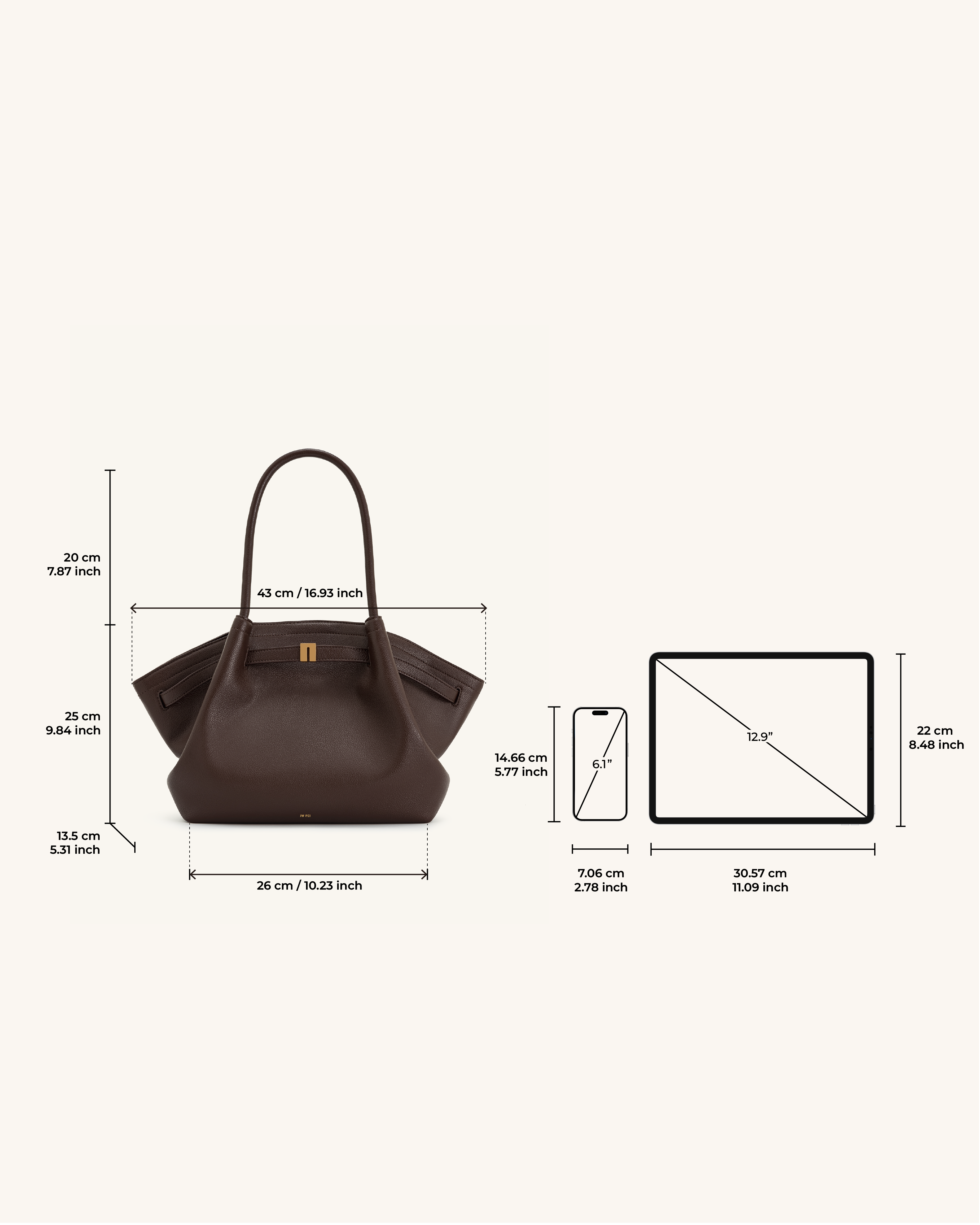 Hana Vegan Leather Handbag Medium Tote - Dark Brown