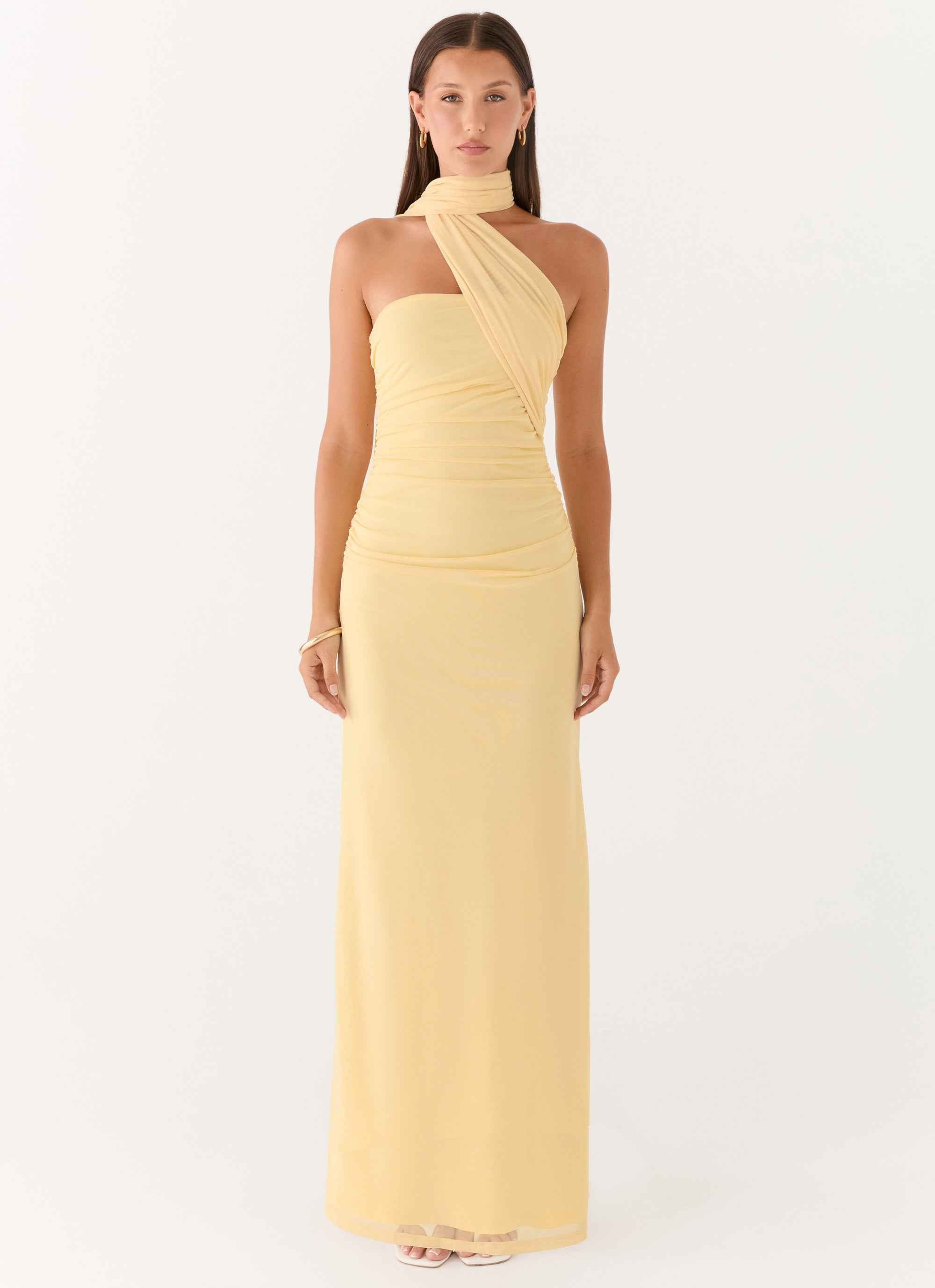 Songbird Maxi Dress - Yellow Strapless Ruched