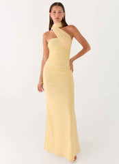 Songbird Maxi Dress - Yellow Strapless Ruched