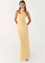 Songbird Maxi Dress - Yellow Strapless Ruched