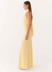 Songbird Maxi Dress - Yellow Strapless Ruched