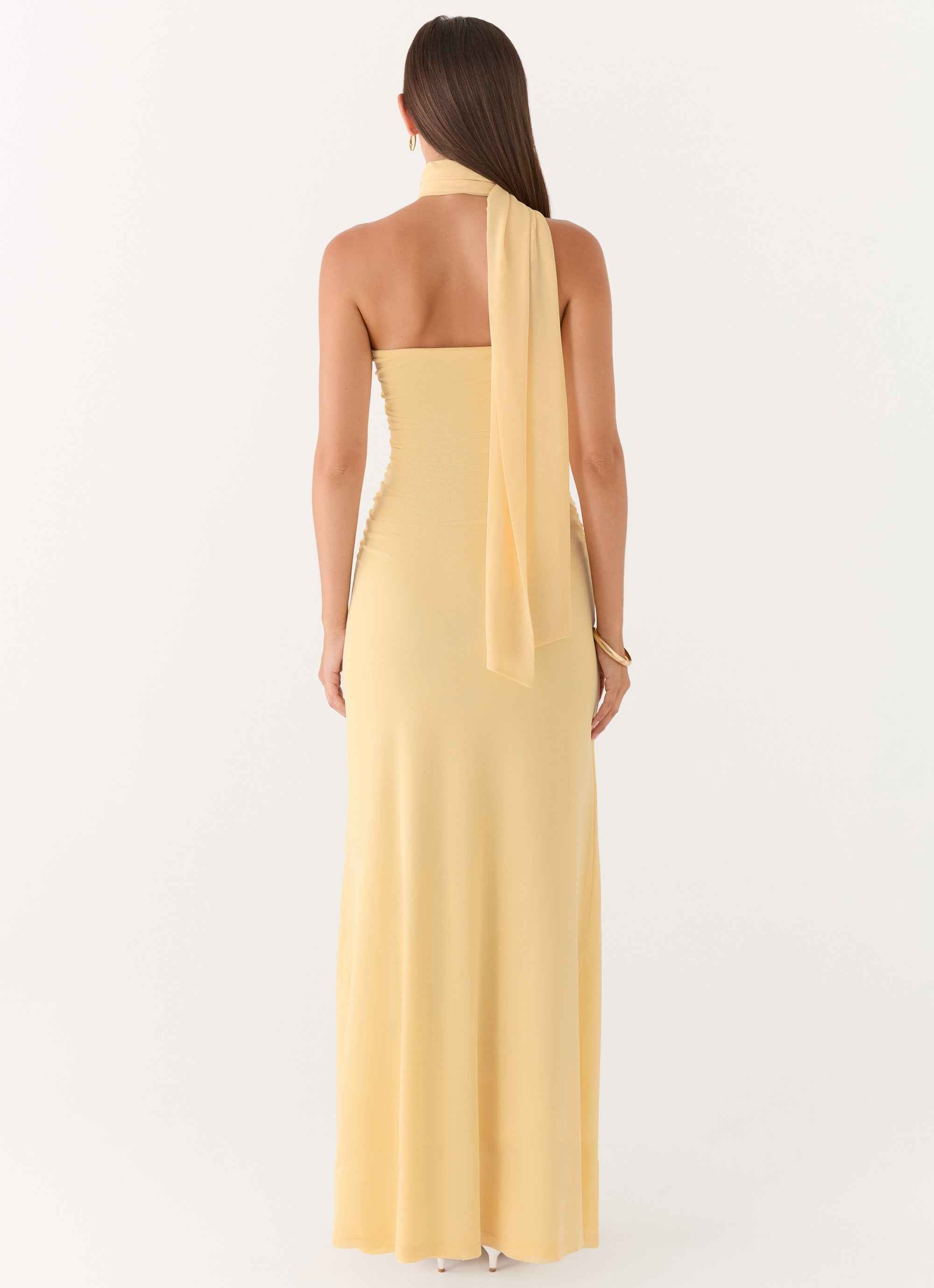 Songbird Maxi Dress - Yellow Strapless Ruched