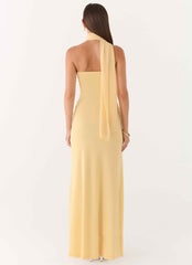 Songbird Maxi Dress - Yellow Strapless Ruched