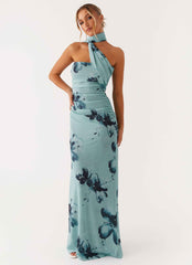 Songbird Maxi Dress - Blue Black Floral Strapless