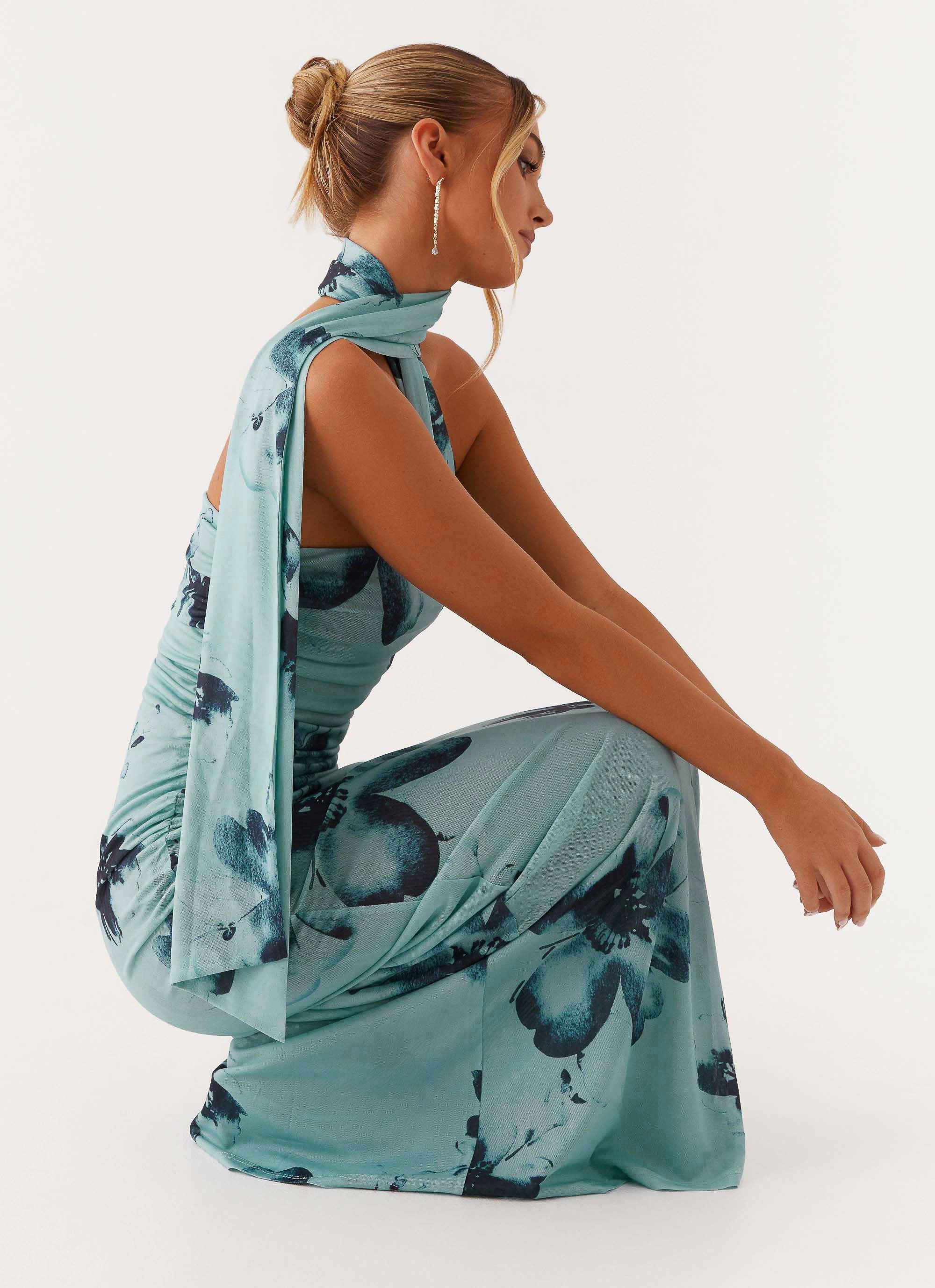 Songbird Maxi Dress - Blue Black Floral Strapless