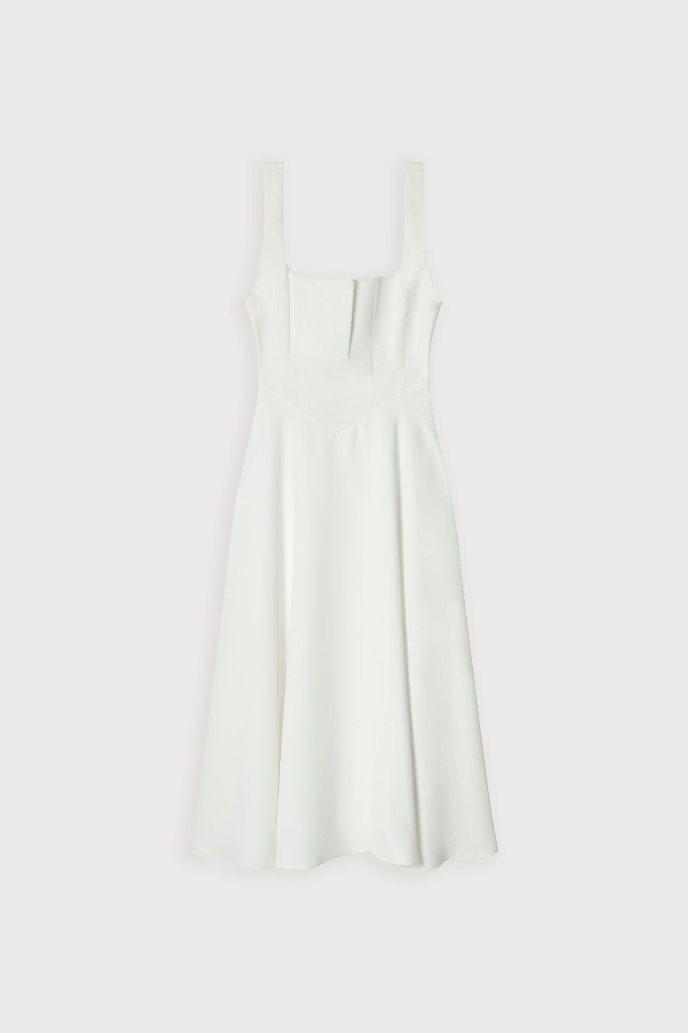 Fitted Elegant Square Neck Midi Cocktail Dress - White