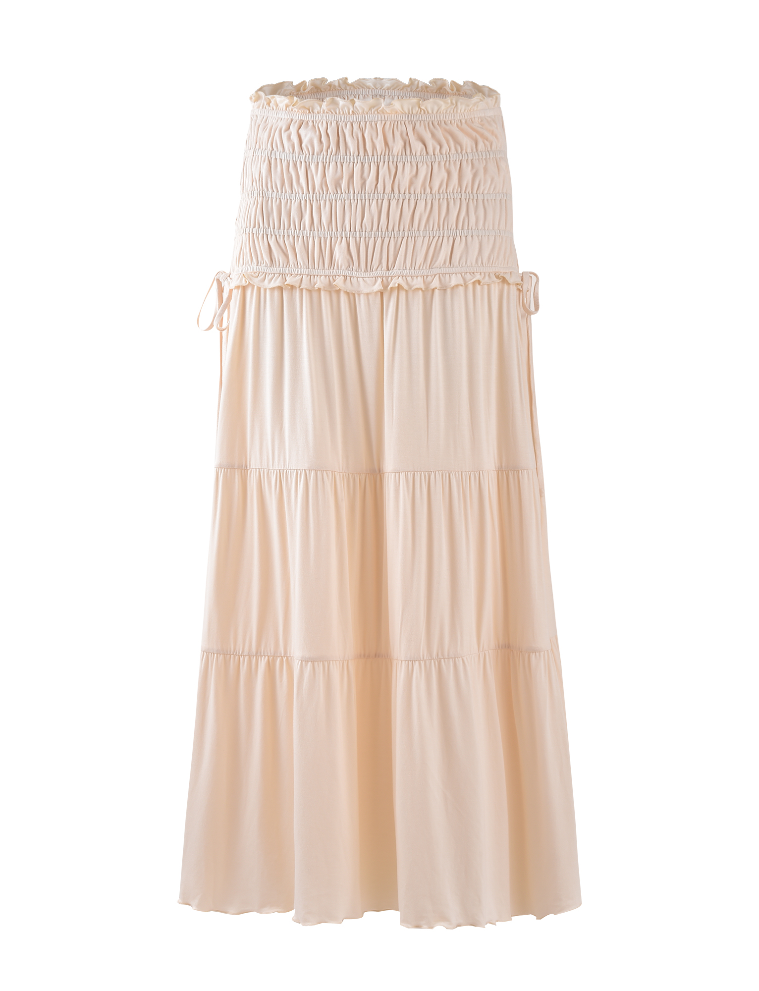 Denali Maxi Skirt - Bone Jersey Shirred Waistband