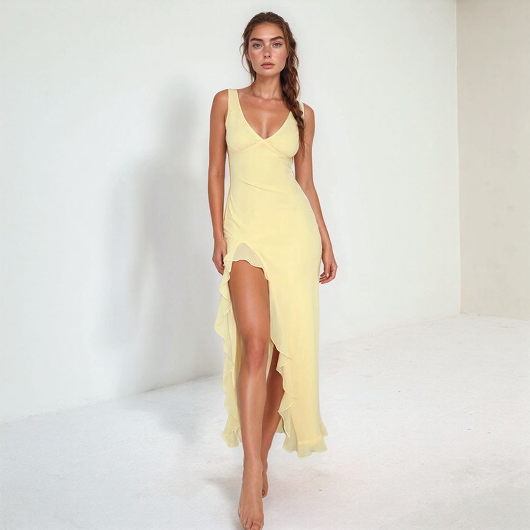 SLEEVELESS RUFFLE MAXI SUMMER PARTY DRESS