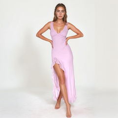 SLEEVELESS RUFFLE MAXI SUMMER PARTY DRESS