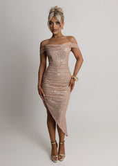 The Night of Nights Cowl Neck Sequin Midi Dress - Rose Gold