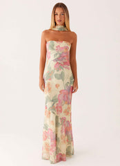 Pagoda Maxi Dress - Orange Floral Strapless