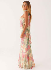Pagoda Maxi Dress - Orange Floral Strapless