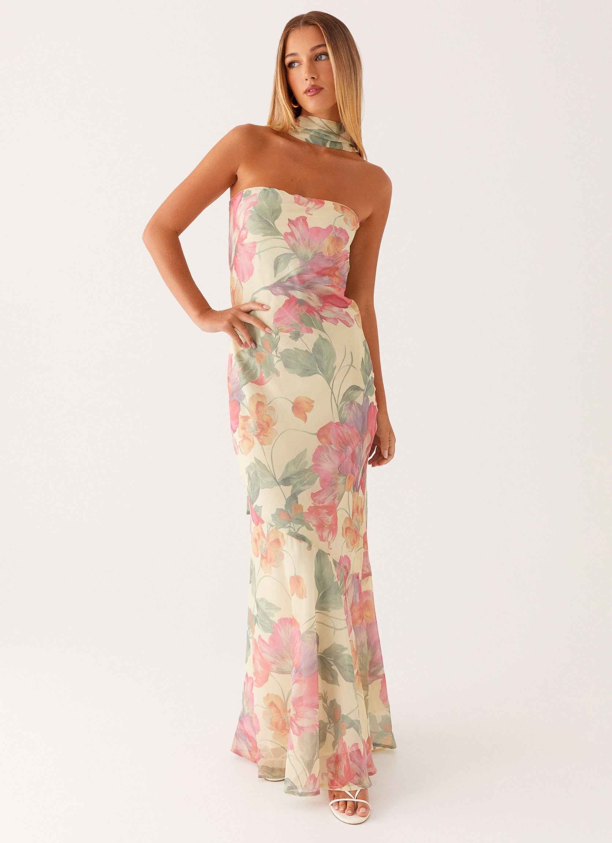 Pagoda Maxi Dress - Orange Floral Strapless