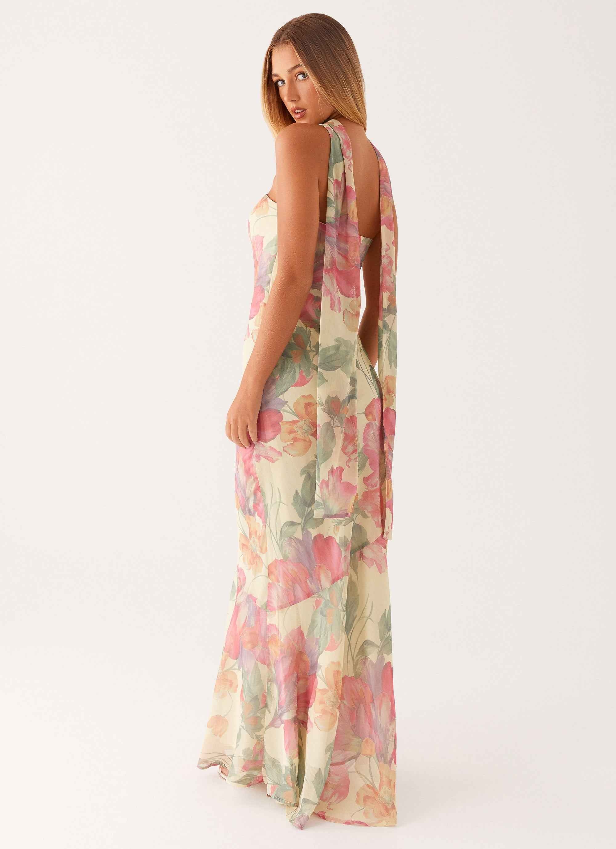 Pagoda Maxi Dress - Orange Floral Strapless