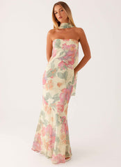 Pagoda Maxi Dress - Orange Floral Strapless