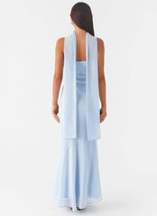 Pagoda Maxi Dress - Blue Strapless Asymmetrical
