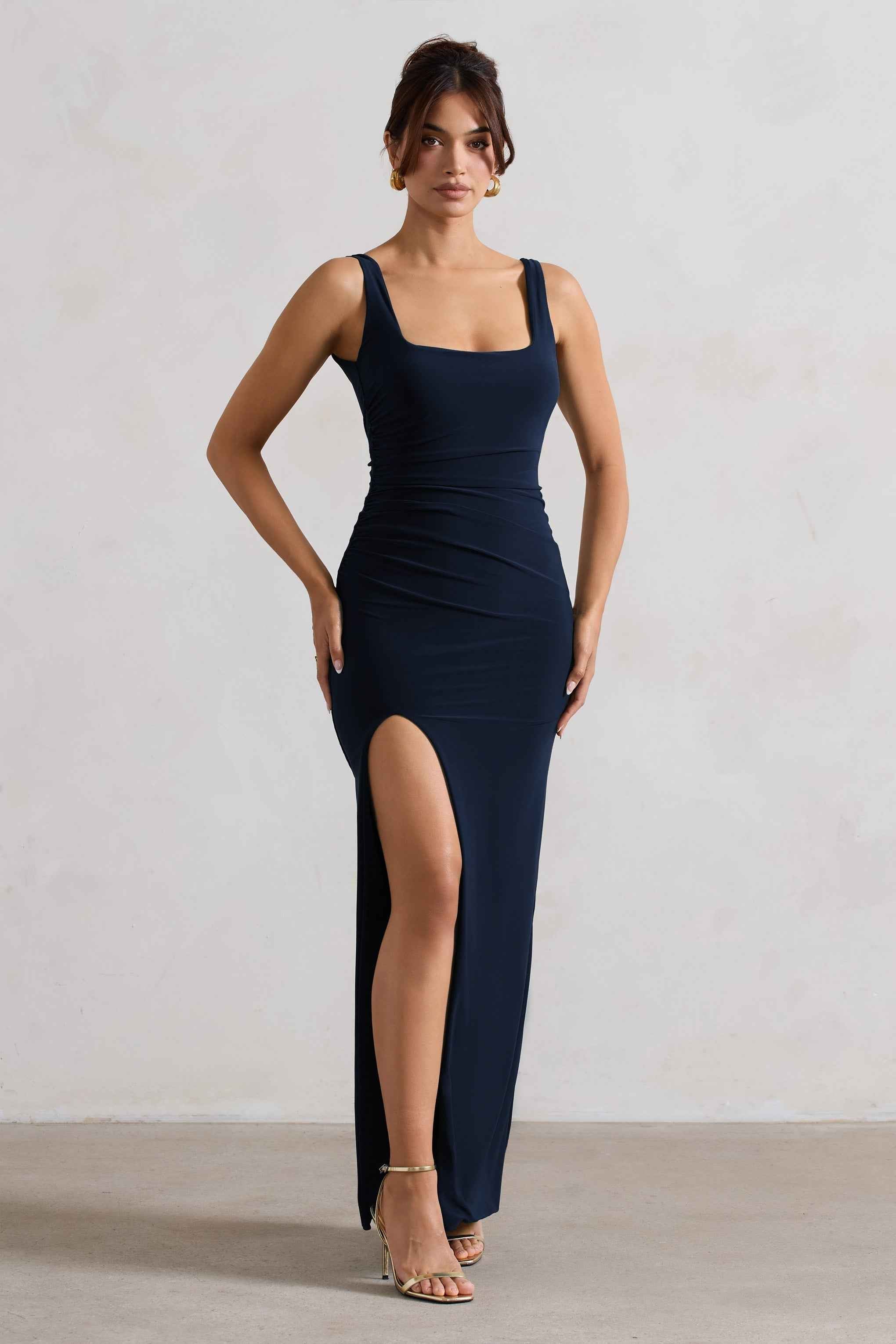 Kate Maxi Dress - Navy Square Neck Plunge Back