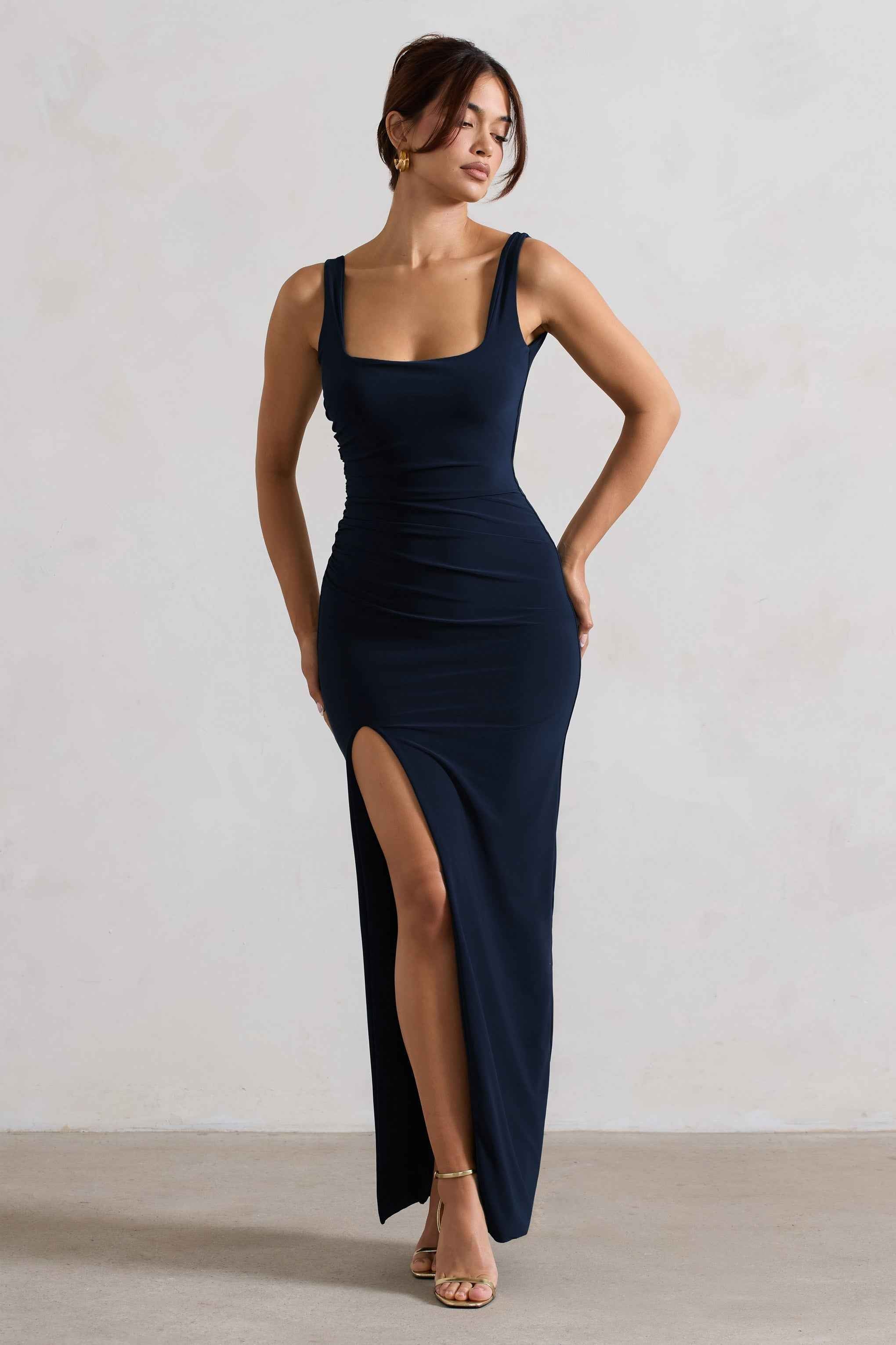 Kate Maxi Dress - Navy Square Neck Plunge Back