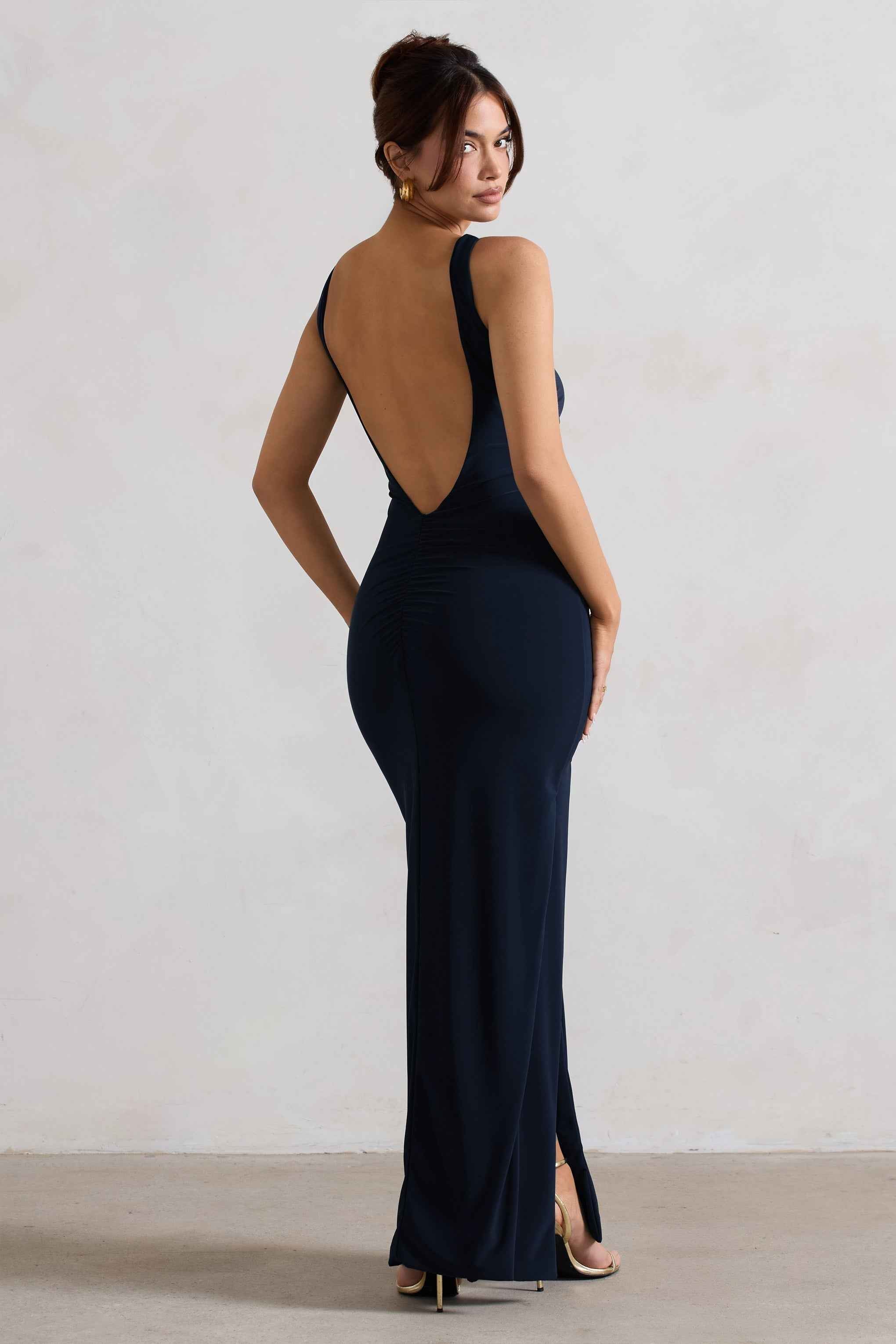 Kate Maxi Dress - Navy Square Neck Plunge Back