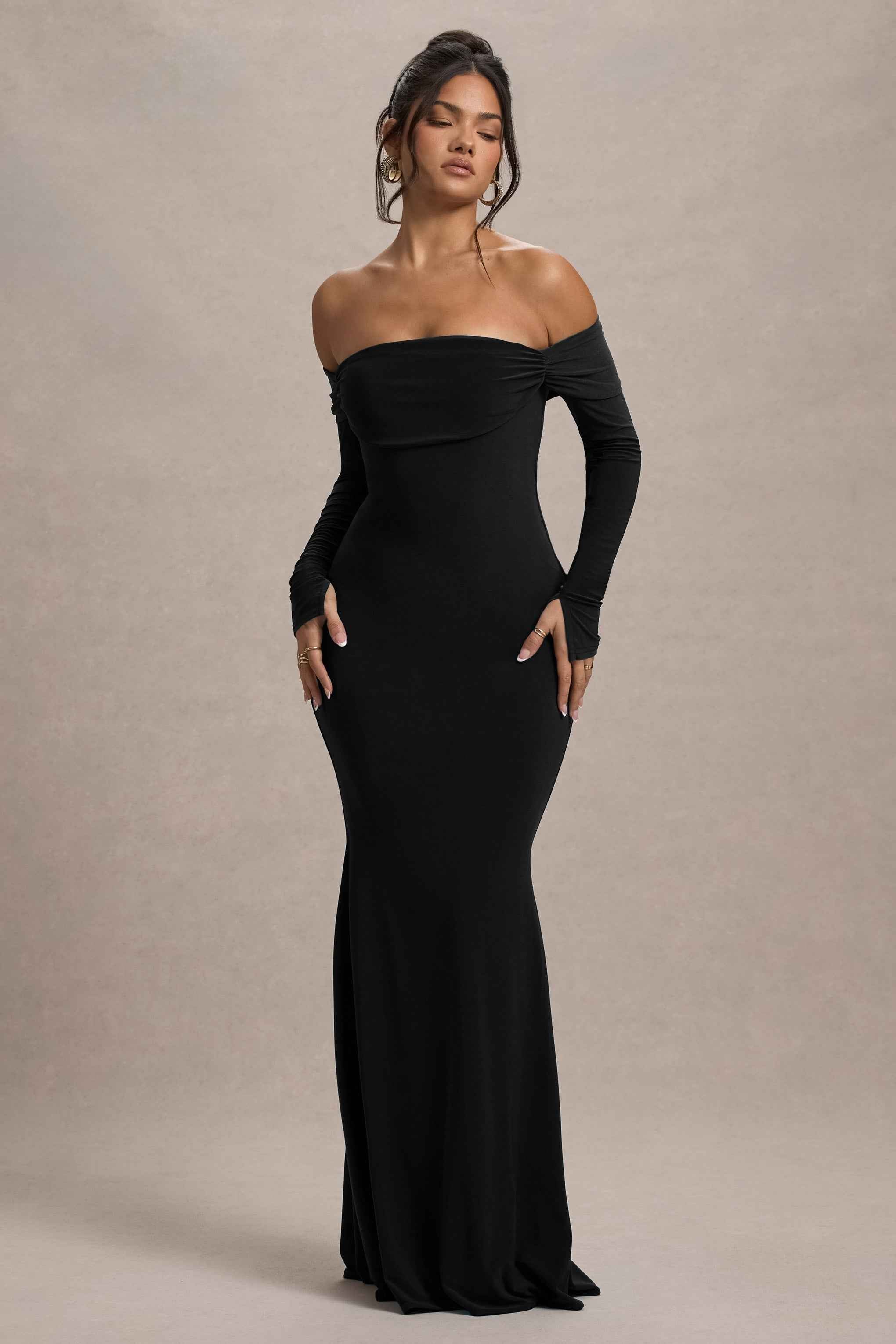 Amaia Maxi Dress - Black Bardot Cowl