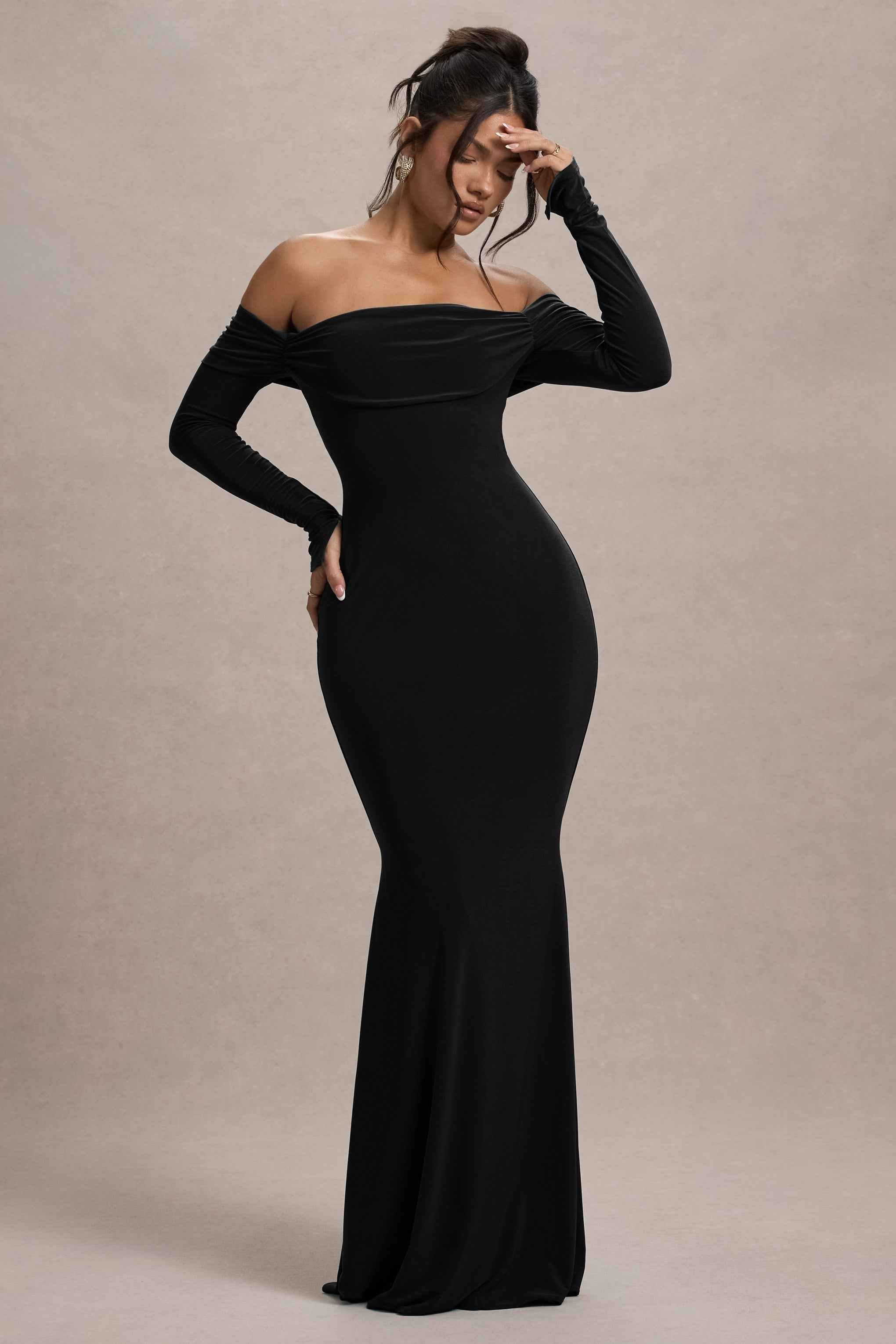 Amaia Maxi Dress - Black Bardot Cowl