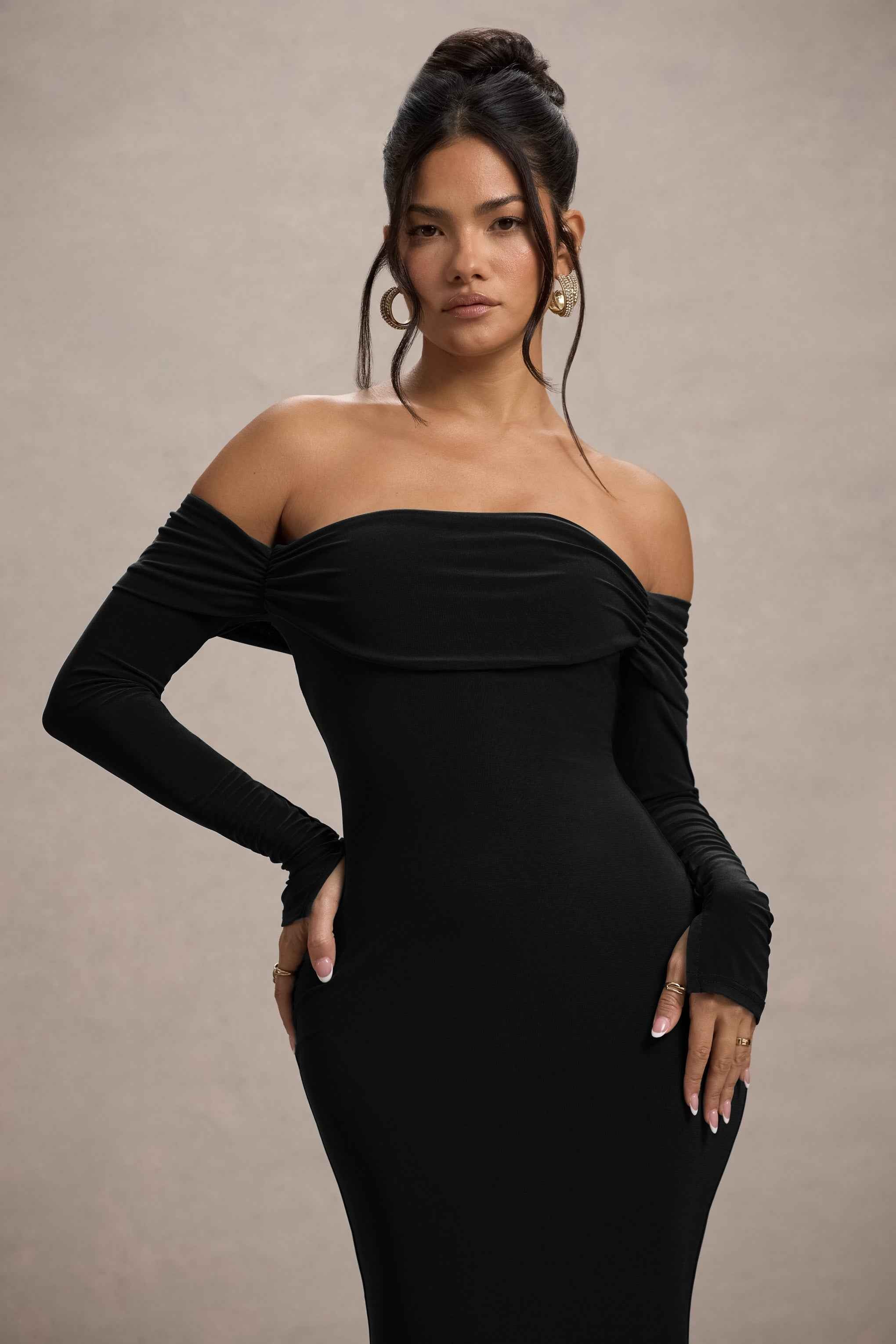 Amaia Maxi Dress - Black Bardot Cowl